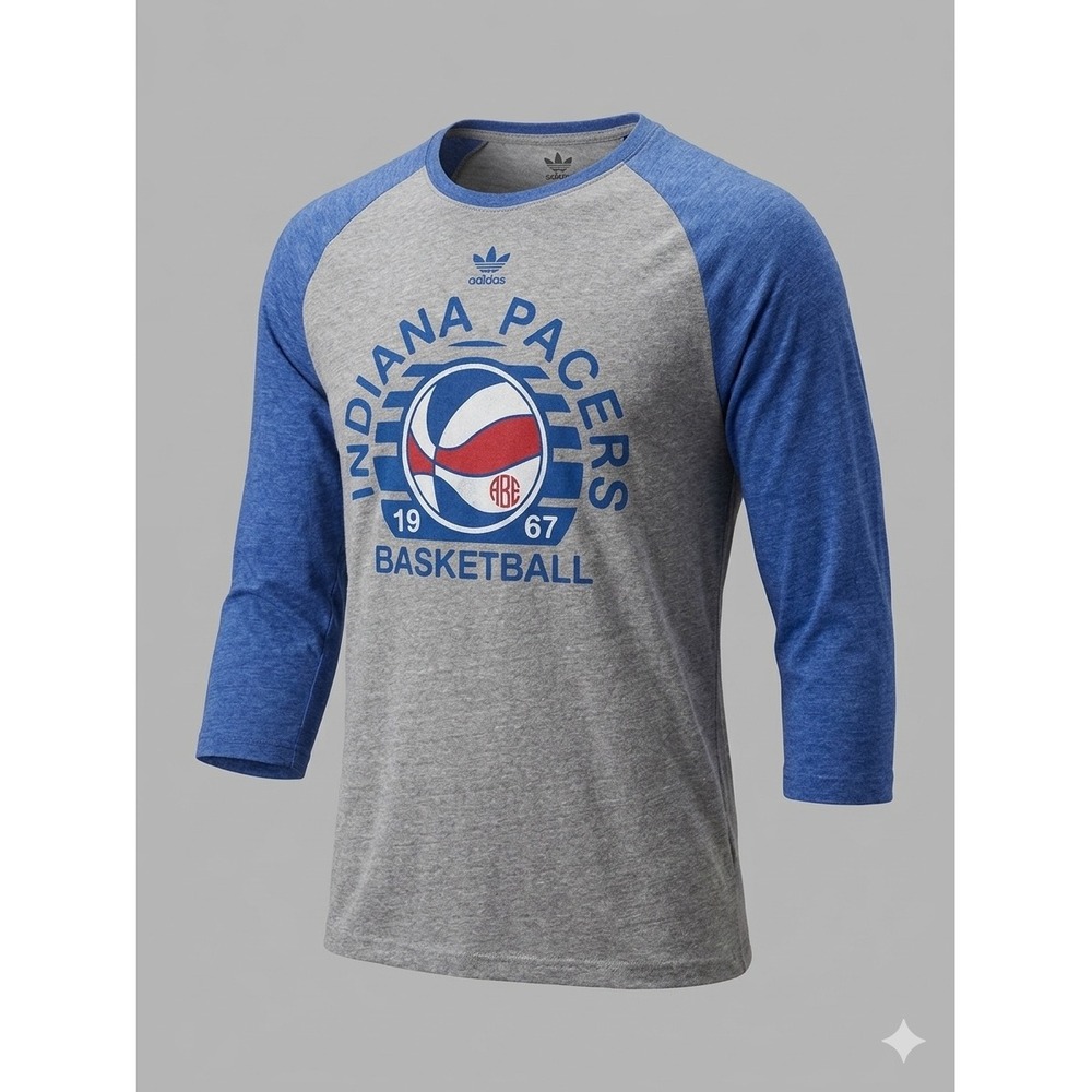 Adidas Indiana Pacers ABA Mens 2XL Long Sleeve Raglan Basketball Tee Grey Blue